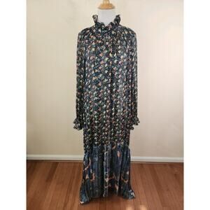 MELLODAY Women's Blue Chiffon Long Sleeve Peasant Maxi Dress Size Large Boho